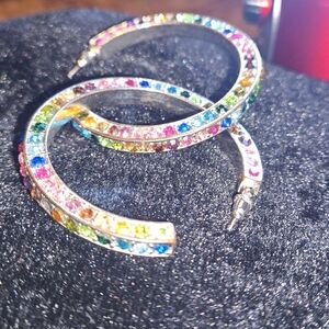 Swarovski Multicolor Crystal Hoop Earrings 2 inch